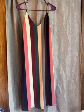 Lulu's Multicolor Vertical Stripe Slip Dress - Pink, Green, Navy, Cream